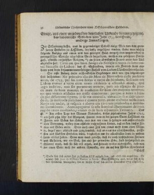 Einige, aus einer ungedruckten brieflichen Urkunde herausgezogene, das lisbonnische Erdbeben vom Jahr 1755 betreffende, wichtige Annmerkungen.