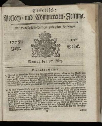 10tes Stueck, Montag den 9ten Maerz. 1778