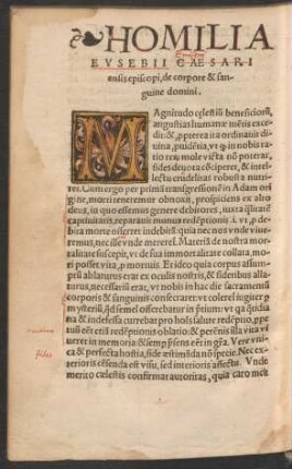 Homilia Eusebii Caesariensis episcopi, de corpore & sanguine domini.
