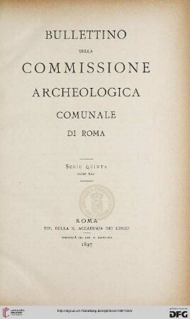 25: Bullettino della Commissione Archeologica Comunale di Roma