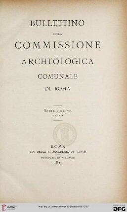 25: Bullettino della Commissione Archeologica Comunale di Roma
