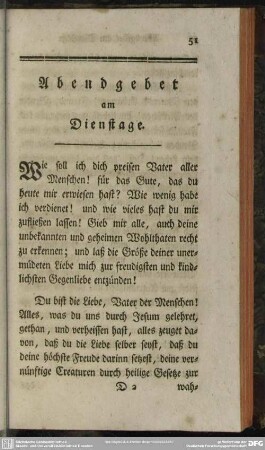 Abendgebet am Dienstage