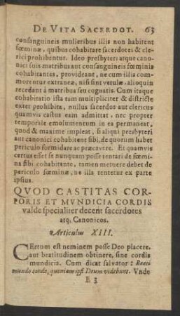Quod Castitas Corporis Et Mundicia Cordis valde specialiter decent facerdotes atq. Canonicos.