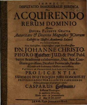 Disputatio Inauguralis Juridica, De Acquirendo Rerum Dominio