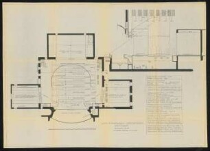 Königliches Hoftheater großes Haus, Stuttgart: Bühnengrundriss und Bühnenlängsschnitt 1:100