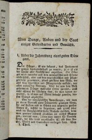 Vom Dunge, Anbau und der Saat einiger Getreidarten und Gewächse.