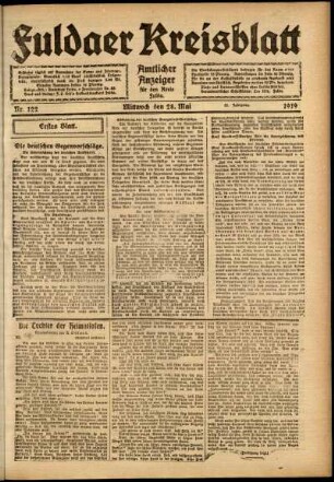 Erste Ausgabe vom Mittwoch, den 28. Mai 1919.
