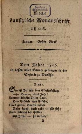 Neue lausizische Monatsschrift. 1806