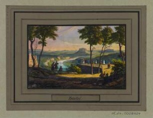 Ansicht von der Bastei, Radierung, 1840 : Bastei, [ca. 1840]. - 1 Kunstblatt : kol. Radierung; 10,4 x 6,7 cm