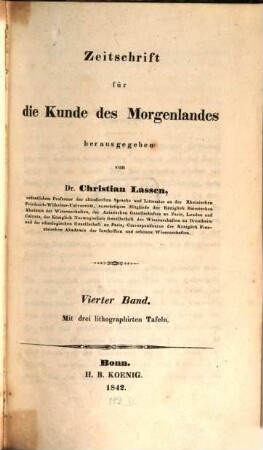 Zeitschrift für die Kunde des Morgenlandes. 4. 1842