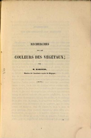 Recherches sur les couleurs des végetaux