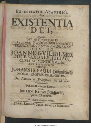 Exercitatio Academica De Existentia Dei