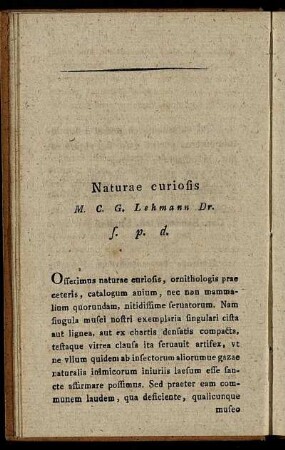 Naturae curiosis ...
