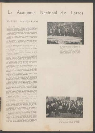 La Academia Nacional de Letras : Solemne inauguración