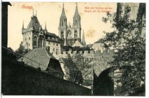 Meißen. Blick vom Hohlweg a.Brücke,Burgtor,Domtürme