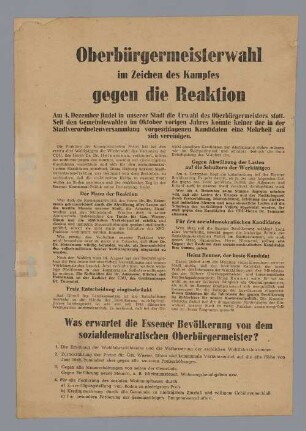 "Oberbürgermeisterwahl im Zeichen des Kampfes gegen die Reaktion"