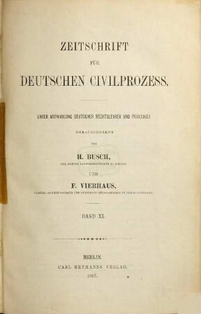 Zeitschrift für deutschen Zivilprozess, 11. 1887