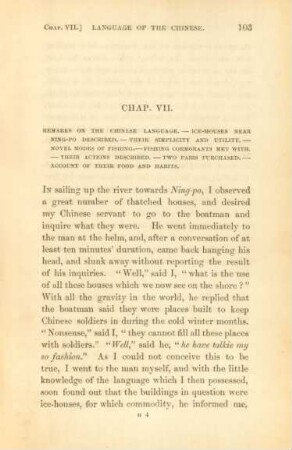Chap. VII. Remarks on the Chinese language. - Ice-houses near Ning-Po described. - Their simplicity ...
