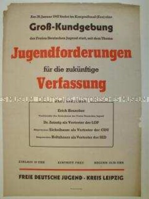 Maueranschlag mit Ankündigung einer FDJ-Kundgebung in Leipzig