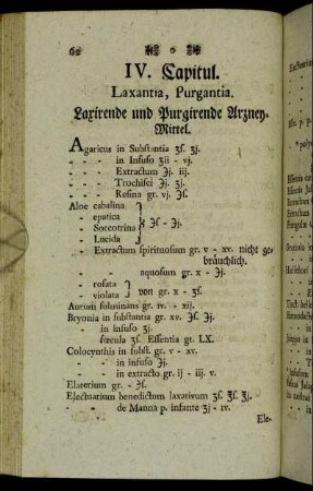 IV. Capitul. Laxantia, Purgantia. Laxirende und Purgirende Arzney-Mittel.