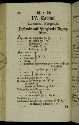 IV. Capitul. Laxantia, Purgantia. Laxirende und Purgirende Arzney-Mittel.