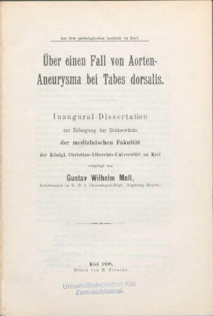 Über einen Fall von Aorten-Aneurysma bei Tabes dorsalis