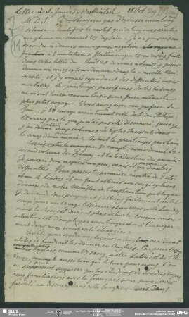 Eigenh. Briefkonzept von August Wilhelm von Schlegel an James Mackintosh, Bonn, 18.10.1829