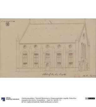 Tillendorf (Bolesławice, Regierungsbezirk Liegnitz). Entwurf zur evangelischen Kirche. Perspektivische Ansicht