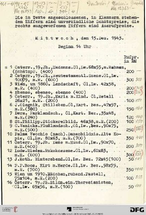 Mittwoch, den 15. Dez. 1943. Beginn 14 Uhr (Nr. 1-111)