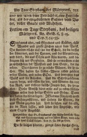 Lection am Tage Stephani, des heiligen Märtyrers