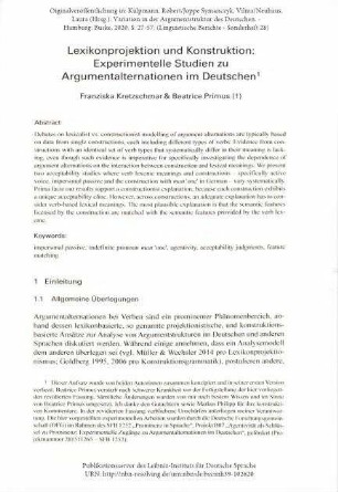 Lexikonprojektion und Konstruktion: Experimentelle Studien zu Argumentalternationen im Deutschen