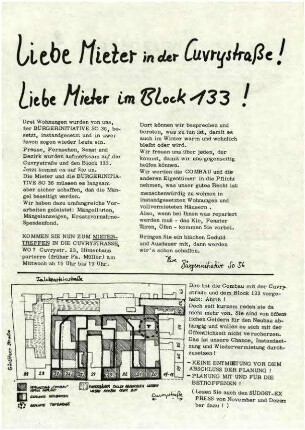 Flugschriften: Liebe Mieter in der               Cuvrystraße! 1979