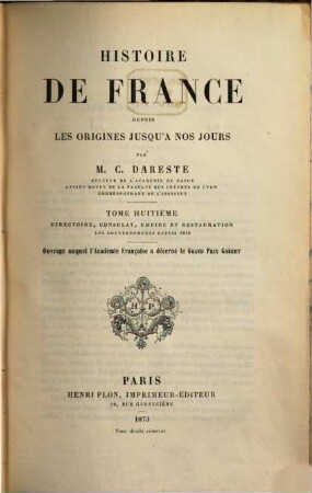 Histoire de France : Depuis les origines jusqu'a nos jours, 8