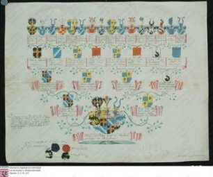 Ahnenprobe des Franz Carl Philipp v. Ingelheim gen. Echter Mespelbrunn. - ausgefertigt 1764 September 3 Burgmann, Pergament