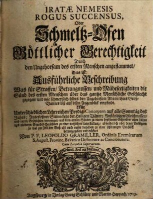 Iratae Nemesis Rogus Succensus, Oder Schmeltz-Ofen Göttlicher Gerechtigkeit ... ., 1
