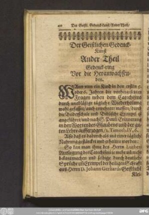 Der Geistlichen Gedenck-Kunst Ander Theil Gedenck-ring Vor die Heranwachsenden.