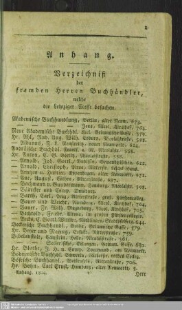 Verzeichniß der fremden Herren Buchhändler, welche die Leipziger Messen besuchen