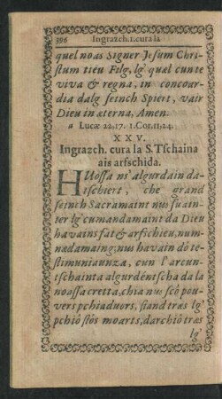 XXV. Ingrazch. cura la S. Tschaina ais arfschida.