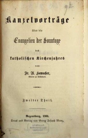 Kanzelvorträge über die Evangelien der Sonntage des katholischen Kirchenjahres, 2