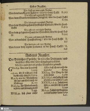 Anderes Register. Der Biblischen Sprüche, so in diesen Predigten, und derselben Ein- oder Vor-Eingängen erkläret