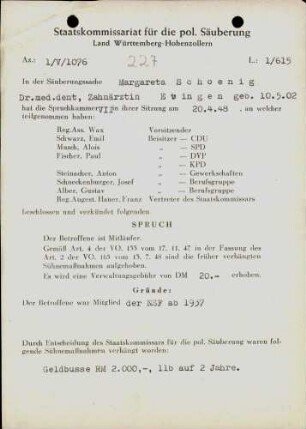 Schoenig, Margareta, Dr. med. dent.