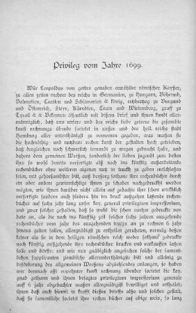Privileg vom Jahre 1699.
