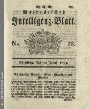 No. 28. Dienstag, den 9ten Julius 1793