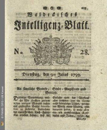 No. 28. Dienstag, den 9ten Julius 1793