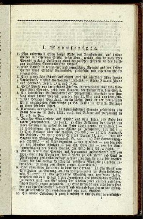 I. Manuscripte