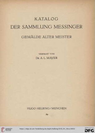 Katalog der Sammlung Messinger : Gemälde alter Meister