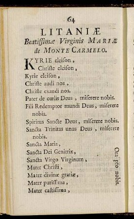 Litaniæ Beatissimæ Virginis Mariæ de Monte Carmelo.