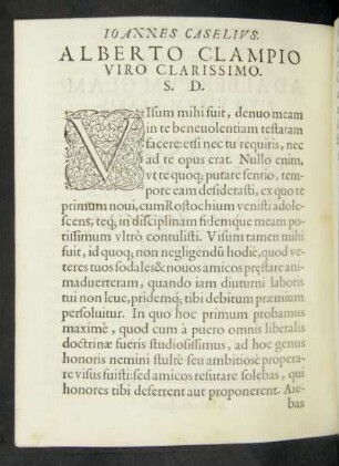 Ioannes Caselius. Alberto Clampio Viro Clarissimo. S. D.