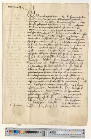 Testament der Gretke, Witwe des Dirick van der Molen, besiegelt durch die Ratsmannen Brandt Tzerstede und Lutke Semmelbecker.