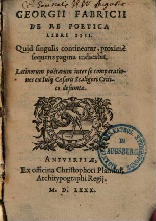 De re poetica : libri IIII